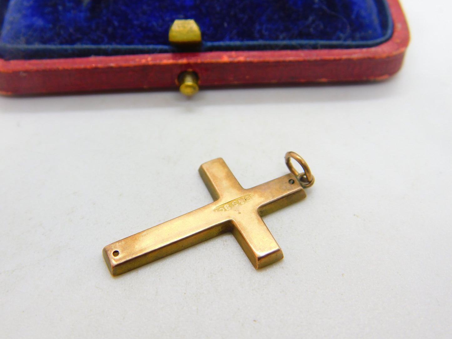 Edwardian 9ct Yellow Gold Floral Pattern Cross Crucifix Antique c1910