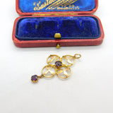 Edwardian 9ct Yellow Gold Garnet Set Floral Lavalier Drop Pendant Antique c1910