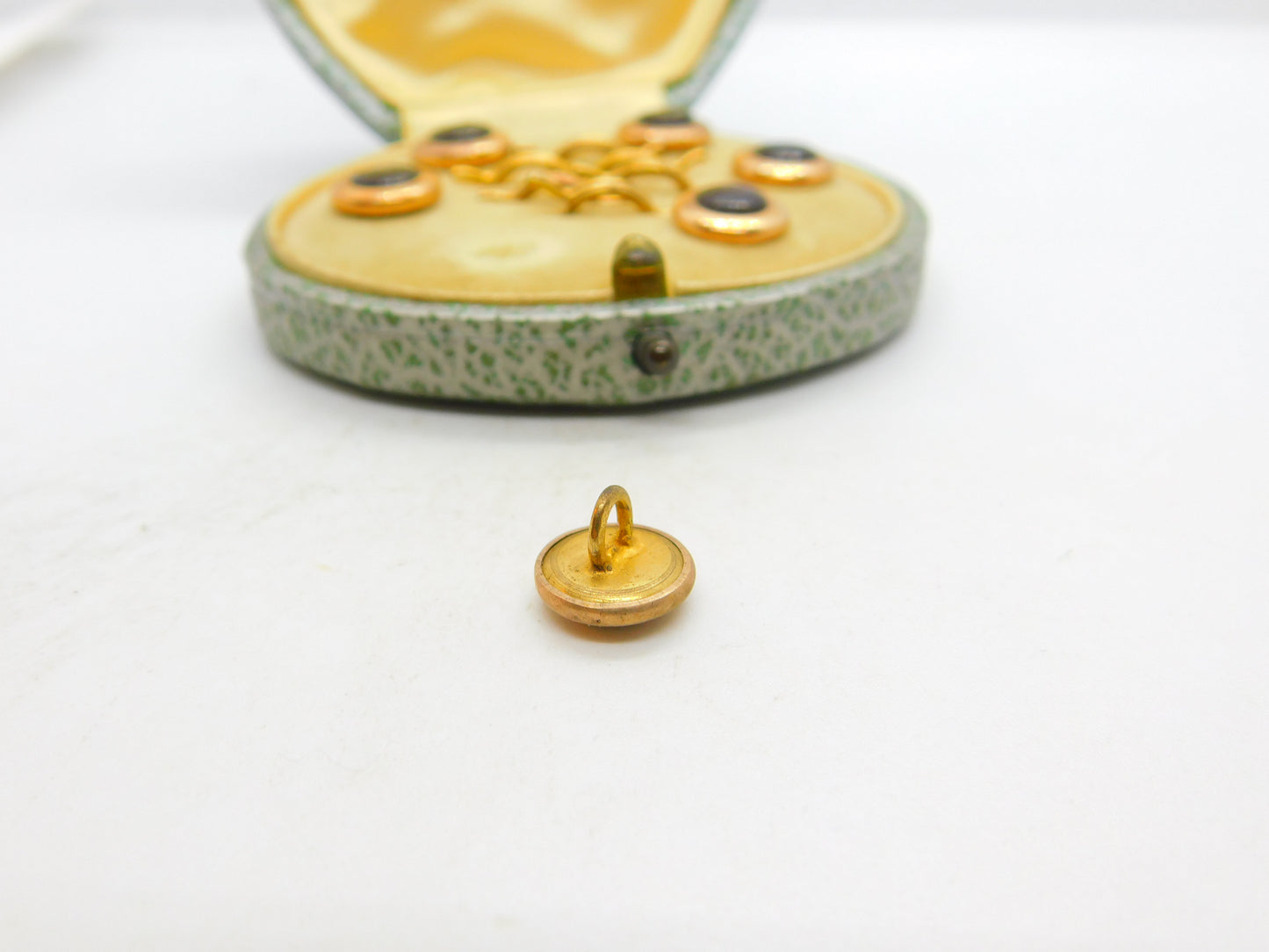 Victorian Boxed Rolled Gold Cat's Eye Set Button Stud Set Antique c1880