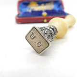 Victorian Sterling Silver Carved Mother of Pearl 'V.V' Initial Desk Seal c1840