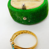 Victorian 18ct Gold, Pearl, Ruby, Diamond & Turquoise Double Band Ring Antique c1860