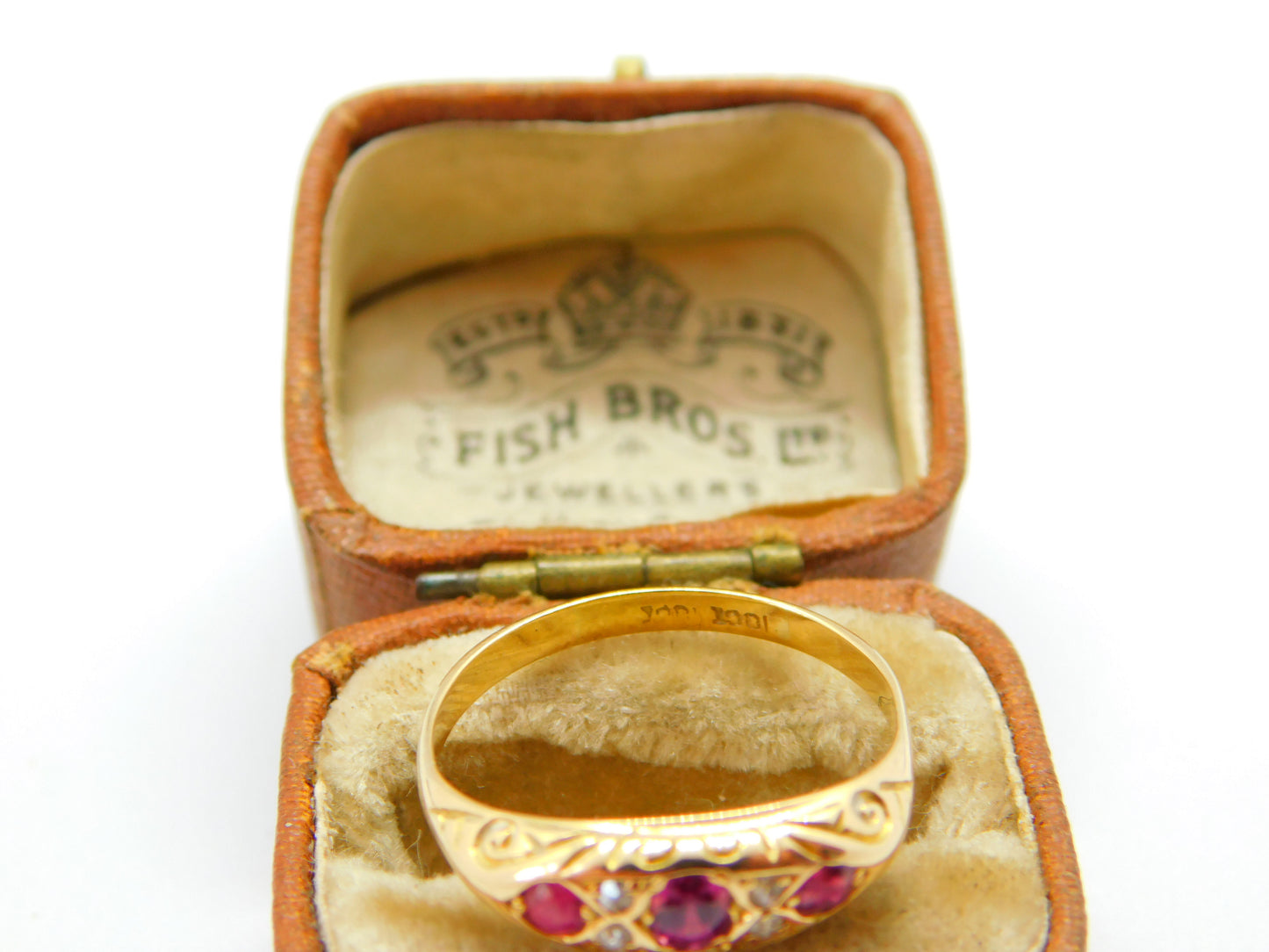 18ct Yellow Gold, Ruby & Diamond Victorian Style Boat Ring c1920 Antique