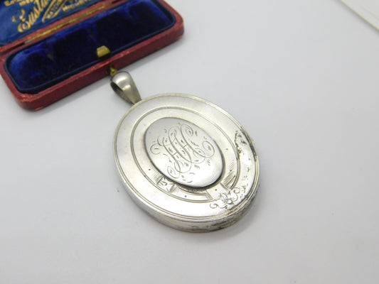 Large Victorian Sterling Silver Buckle Double Locket Antique 1879 Birmingham