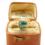 10ct Yellow Gold Cabochon Moss Agate Dress Ring Antique c1930 Art Deco