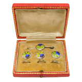 Art Nouveau Boxed Sterling Silver, Enamel Button & Brooch Set Antique c1910