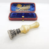 Victorian Sterling Silver Carved Mother of Pearl 'V.V' Initial Desk Seal c1840