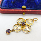 Edwardian 9ct Yellow Gold Garnet Set Floral Lavalier Drop Pendant Antique c1910