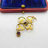 Edwardian 9ct Yellow Gold Garnet Set Floral Lavalier Drop Pendant Antique c1910