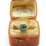 10ct Yellow Gold Cabochon Moss Agate Dress Ring Antique c1930 Art Deco