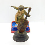 Victorian Cold Painted Vienna Bronze Cherub Playing Cello Sculpture Antique 1860