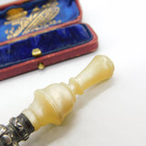 Victorian Sterling Silver Carved Mother of Pearl 'V.V' Initial Desk Seal c1840