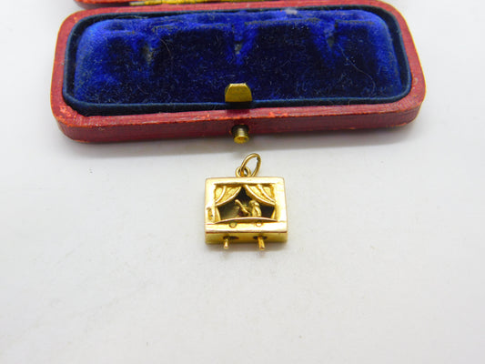 9ct Yellow Gold Articulated Punch & Judy Show Charm Pendant 1959 London