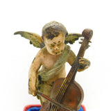 Victorian Cold Painted Vienna Bronze Cherub Playing Cello Sculpture Antique 1860