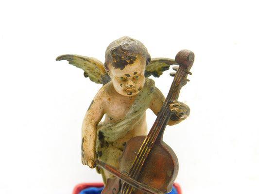 Victorian Cold Painted Vienna Bronze Cherub Playing Cello Sculpture Antique 1860