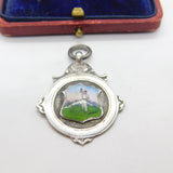 Sterling Silver & Enamel Cricket Bowling Fob Medal Antique 1928 Birmingham