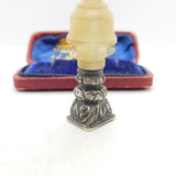 Victorian Sterling Silver Carved Mother of Pearl 'V.V' Initial Desk Seal c1840