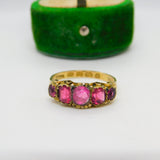 Victorian 12ct Yellow Gold Pink Paste Five-Stone Dress Ring 1871 Birmingham