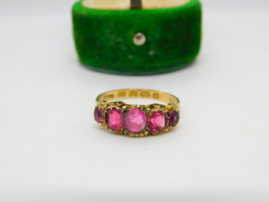 Victorian 12ct Yellow Gold Pink Paste Five-Stone Dress Ring 1871 Birmingham