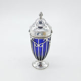 Edwardian Sterling Silver Blue Glass Lined Sugar Caster Antique 1905 London