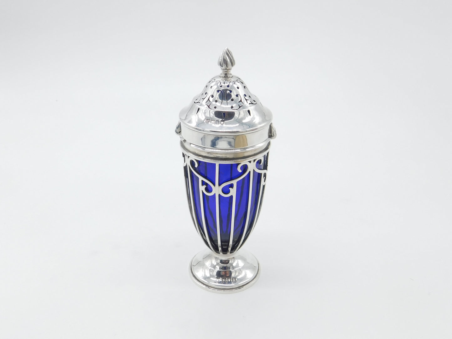 Edwardian Sterling Silver Blue Glass Lined Sugar Caster Antique 1905 London