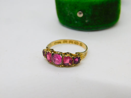 Victorian 12ct Yellow Gold Pink Paste Five-Stone Dress Ring 1871 Birmingham