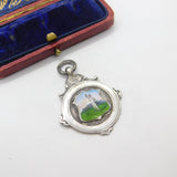 Sterling Silver & Enamel Cricket Bowling Fob Medal Antique 1928 Birmingham