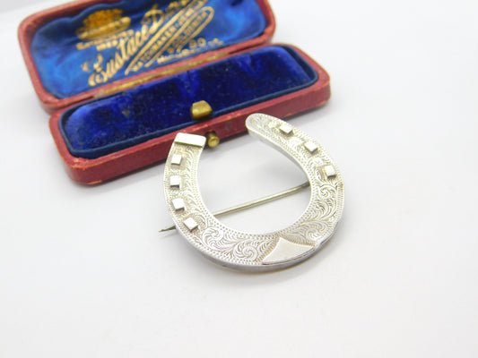 Victorian Sterling Silver Good Luck Horseshoe Brooch Antique 1884 Birmingham