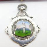 Sterling Silver & Enamel Cricket Bowling Fob Medal Antique 1928 Birmingham