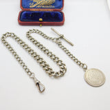 Victorian Sterling Silver Graduating Albert Watch Chain Georgian Coin Fob 1894