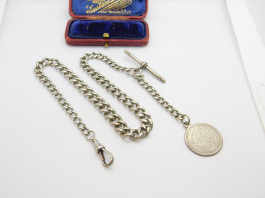 Victorian Sterling Silver Graduating Albert Watch Chain Georgian Coin Fob 1894