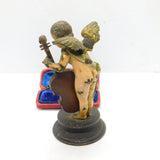 Victorian Cold Painted Vienna Bronze Cherub Playing Cello Sculpture Antique 1860