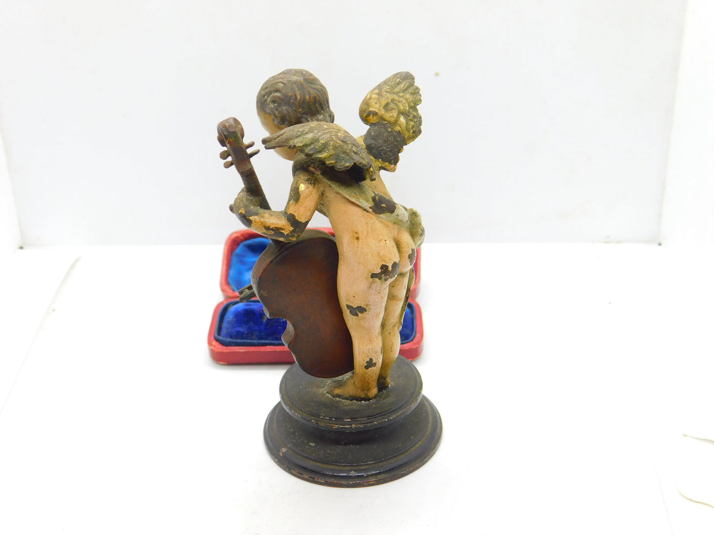 Victorian Cold Painted Vienna Bronze Cherub Playing Cello Sculpture Antique 1860