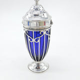 Edwardian Sterling Silver Blue Glass Lined Sugar Caster Antique 1905 London