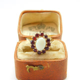 9ct Yellow Gold, Garnet & Cabochon Opal Floral Cluster Ring 1975 London