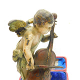 Victorian Cold Painted Vienna Bronze Cherub Playing Cello Sculpture Antique 1860