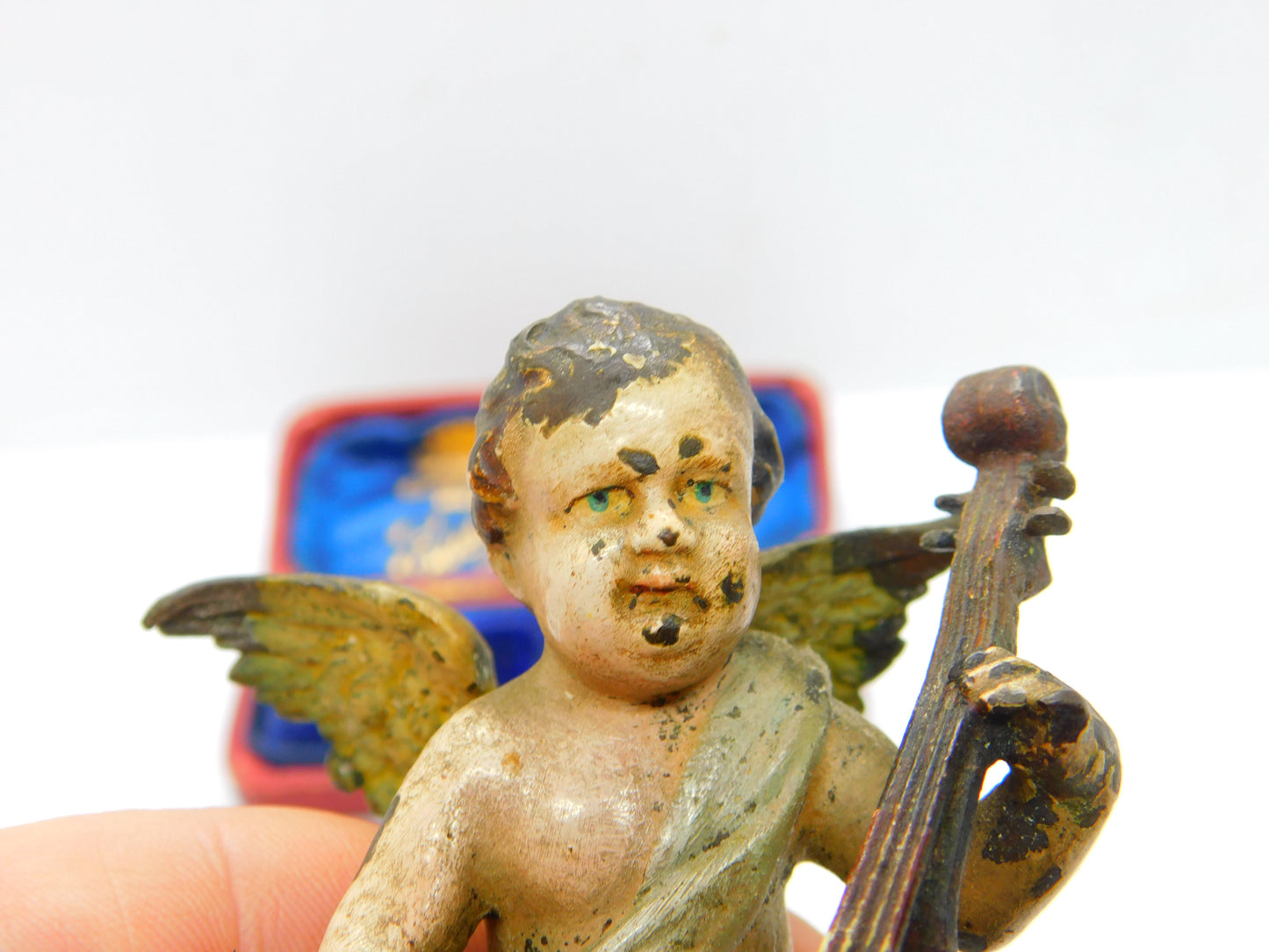 Victorian Cold Painted Vienna Bronze Cherub Playing Cello Sculpture Antique 1860