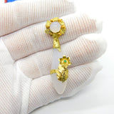 Early Victorian 18ct Gold, Carved Chalcedony & Emerald Floral Pendant c1840
