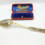 Russian St. Petersburg Silver Gilt Niello Enamel Spoon Antique 1838 AK