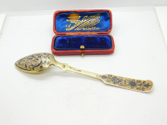 Russian St. Petersburg Silver Gilt Niello Enamel Spoon Antique 1838 AK