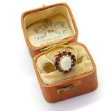 9ct Yellow Gold, Garnet & Cabochon Opal Floral Cluster Ring 1975 London