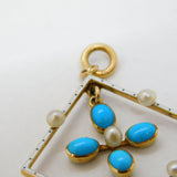 Edwardian 15ct Gold, White Enamel, Pearl & Turquoise Lavalier Pendant Antique c1910