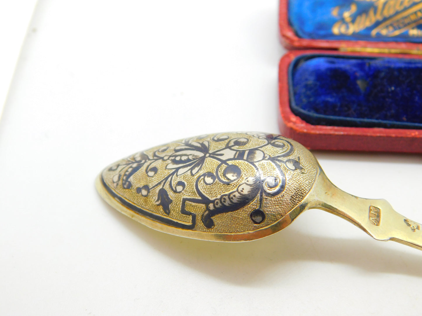 Russian St. Petersburg Silver Gilt Niello Enamel Spoon Antique 1838 AK