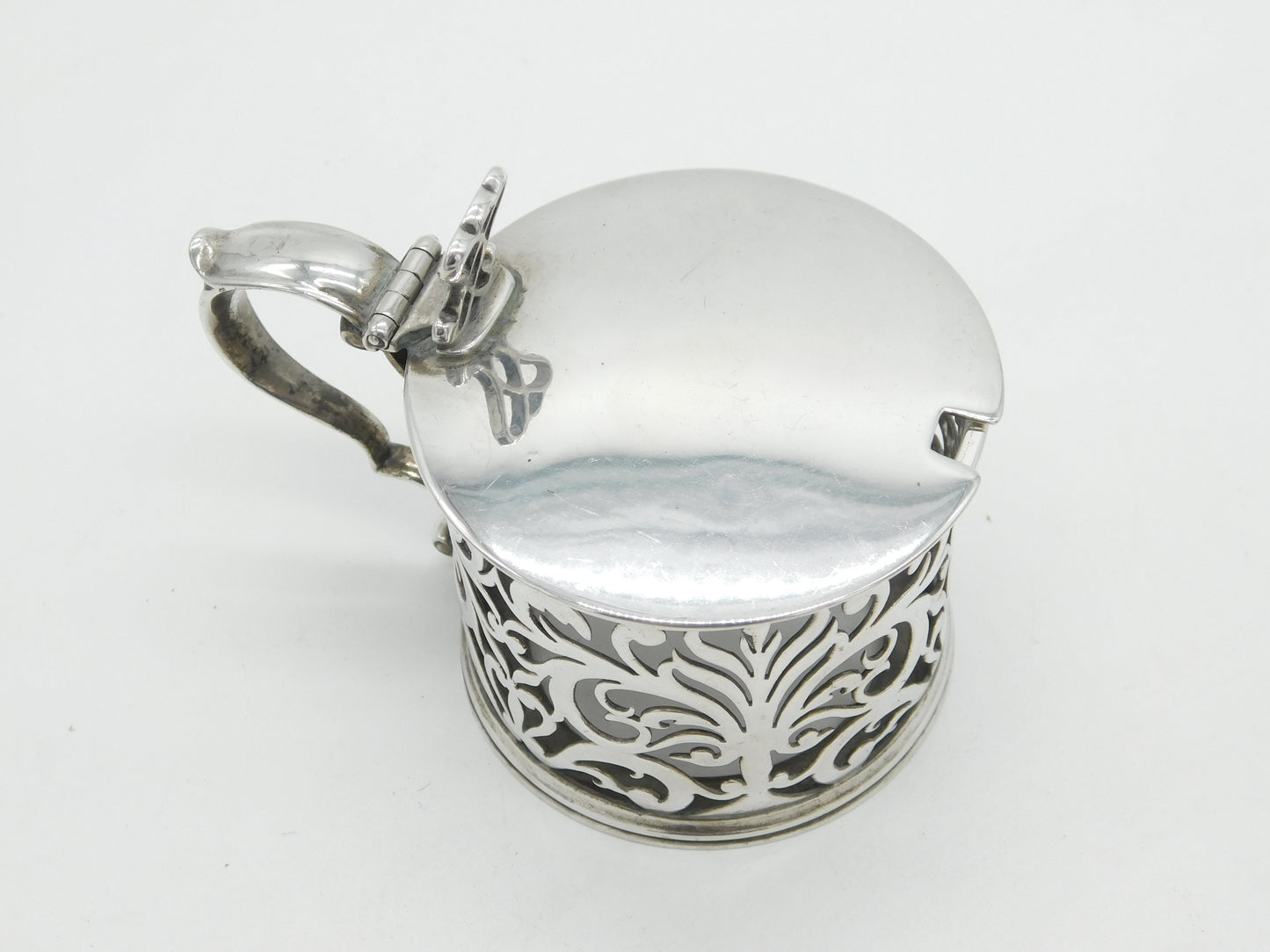 Georgian Sterling Silver Floral Pattern Pierced Mustard Pot 1835 London Antique