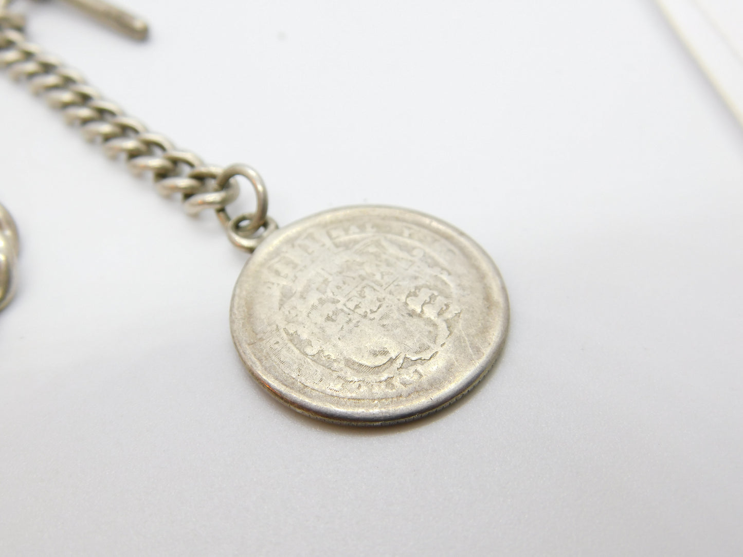 Victorian Sterling Silver Graduating Albert Watch Chain Georgian Coin Fob 1894