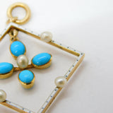 Edwardian 15ct Gold, White Enamel, Pearl & Turquoise Lavalier Pendant Antique c1910