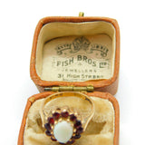 9ct Yellow Gold, Garnet & Cabochon Opal Floral Cluster Ring 1975 London