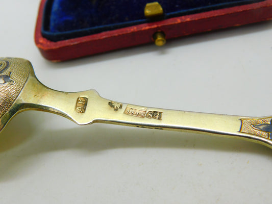 Russian St. Petersburg Silver Gilt Niello Enamel Spoon Antique 1838 AK