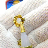 Early Victorian 18ct Gold, Carved Chalcedony & Emerald Floral Pendant c1840