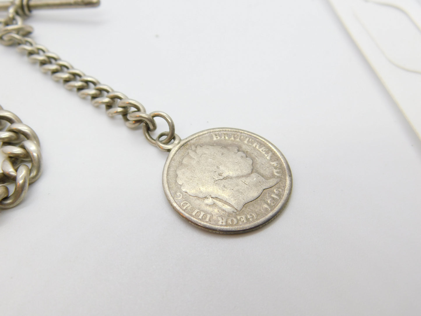 Victorian Sterling Silver Graduating Albert Watch Chain Georgian Coin Fob 1894