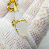 Early Victorian 18ct Gold, Carved Chalcedony & Emerald Floral Pendant c1840